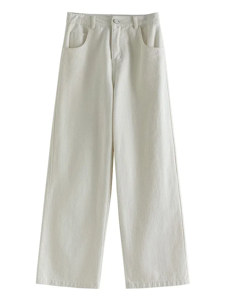 ZIQIAO-Jean droit taille haute pour femme, pantalon rétro, couvrant l\'entrejambe, longueur au sol large, femme, automne, hiver, nouveau, 2023