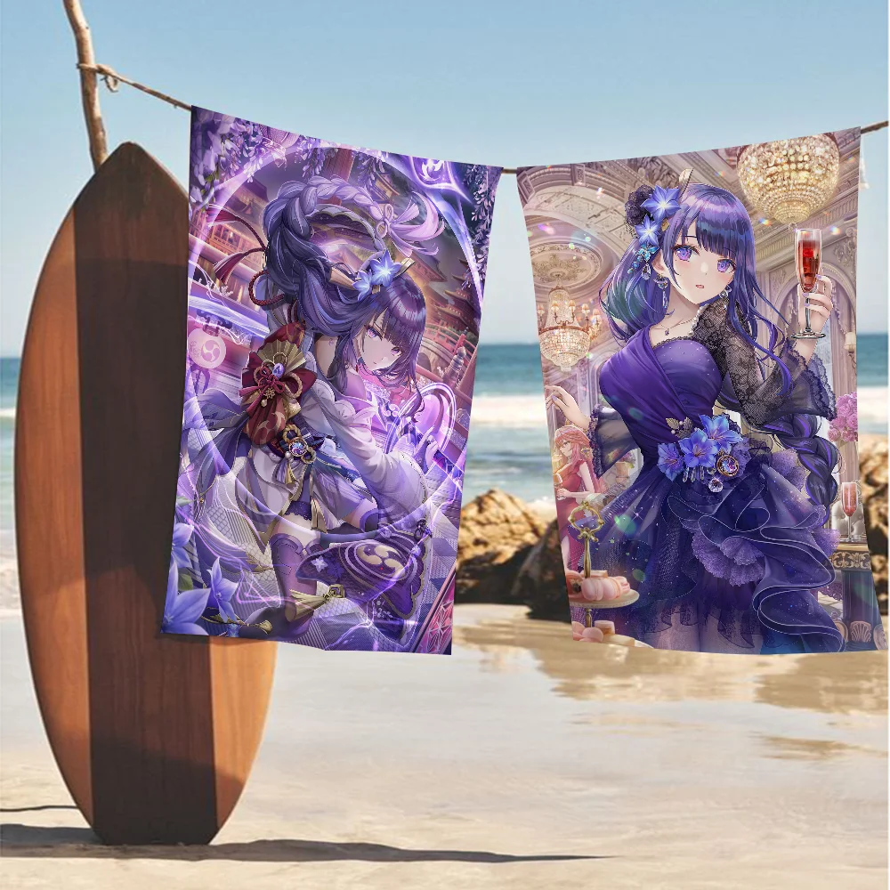 Raiden Shogun Genshin Impact Beach Towels Shower Towel Sauna Travel Spa Microfiber Quick Dry Gym Accessories Cute Room Decor