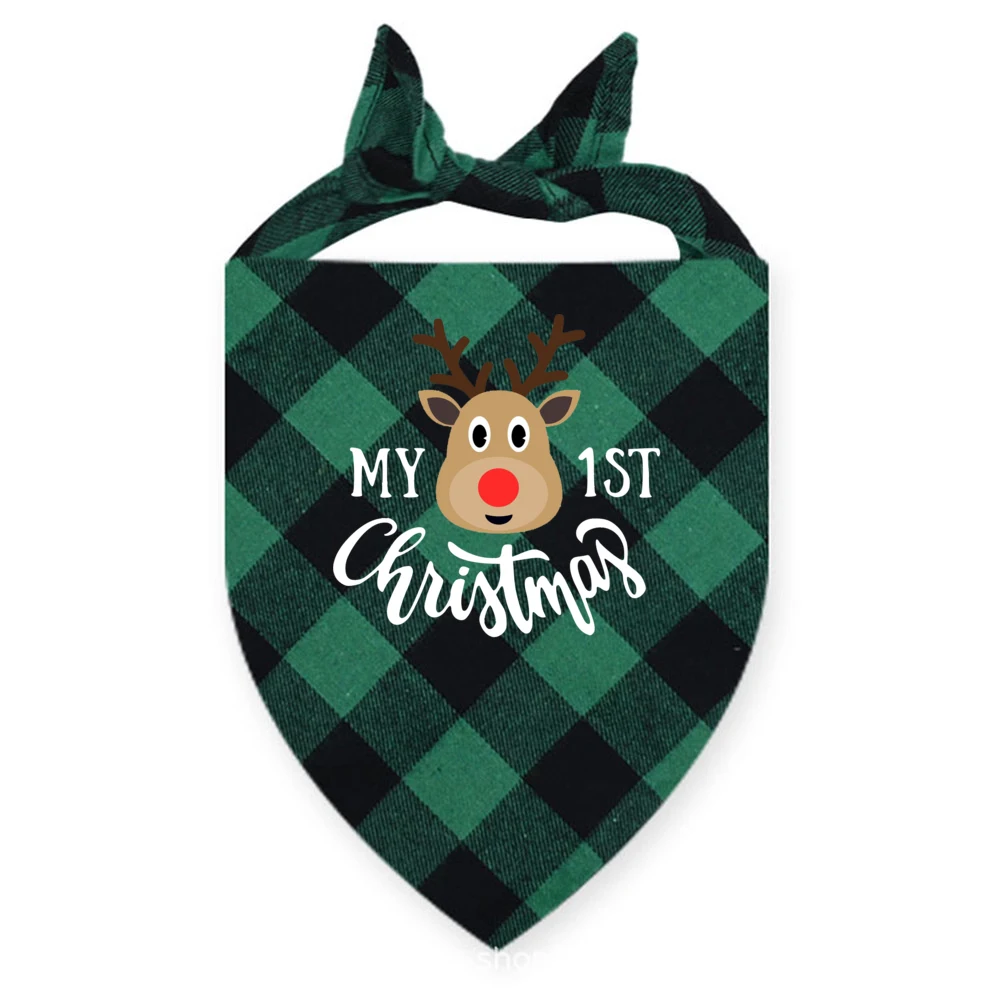 My First Christmas Deer Printed Pet Saliva Towel washable Cat Dog Triangle Bit Scarf Pet Accessories Holiday Decoration Gifts