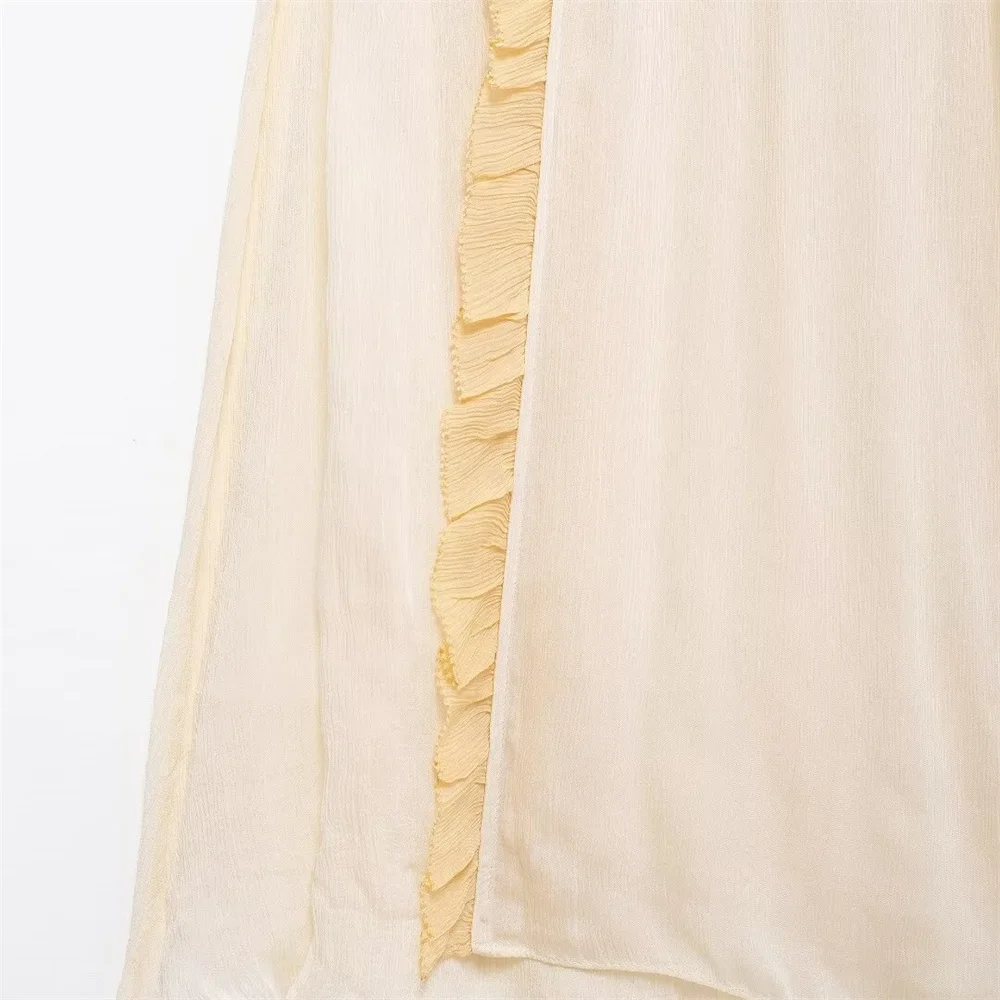 Outono novo estilo europeu e americano pendurado pescoço colarinho contrastante saia longa em camadas emenda vestido midi