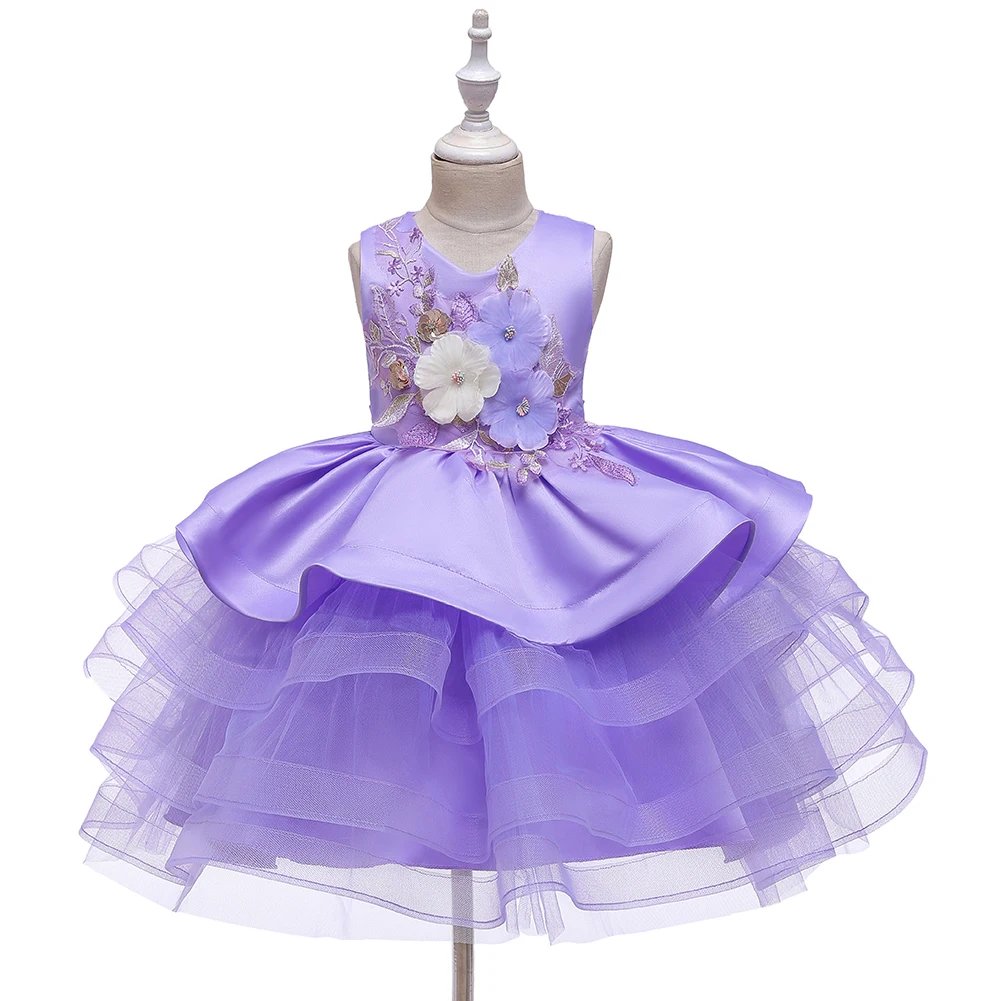 Fashion Children\'s Summer Dress Girl 0-8 Year Old Purple Fluffy Ball Dress Sweet Girl Princess Evening Dress