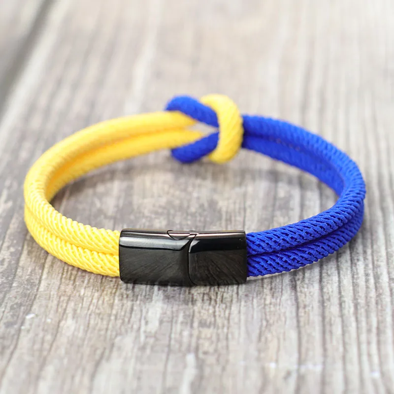 New Bicolor Blue Yellow Ukraine Bracelet Men Women Stainless Steel Magnet Buckle Rope Braclet Boyfriend Gift Ukrainian Symbols