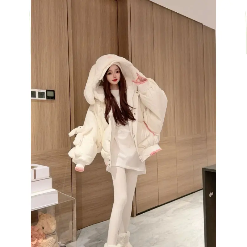 White Rabbit Princess Wind Cotton-padded Female Thicker New Winter Bat Sleeve Cute Bear Cotton-padded Female Winter Coat Winter