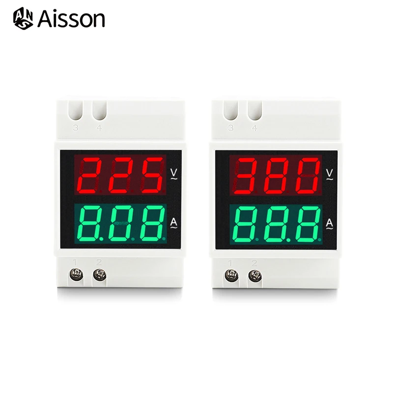 D52-2042 AC Voltmeter Ammeter Digital LED Display AC80-300V 220V 0-99.9A Voltammeter Electric Current Meter Din Rail