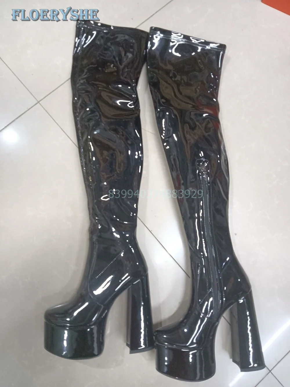 Botas de plataforma con cremallera para mujer, zapatos sexys gruesos por encima de la rodilla, punta redonda, elásticos, ajustados, para Club nocturno, fiesta, invierno, 2024