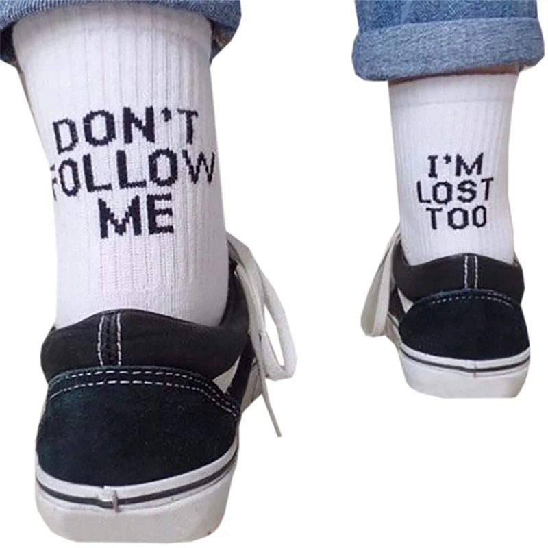 Explosive Socks DON`T FOLLOW ME I AM LOST TOO Cotton Men\'s Man Male Letters Casual Sokken Funny Style Sale Drosphip