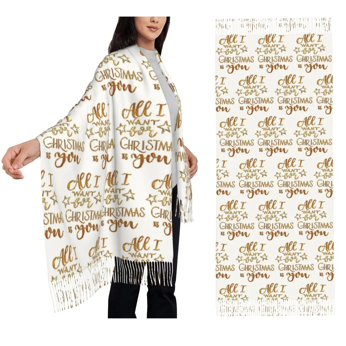

Все, что я хочу на Рождество, шарф, шарфы с кисточками для женщин, мягкие теплые шали и накидки, большая осенне-зимняя шаль