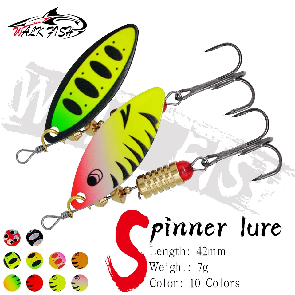 WALK FISH 7g 42mm Spinner-Köder mit Rotationsfunktion, Weidenblatt-Pailletten, Metall-Löffel, Künstlicher Köder für Meeresfischerei und Forellenangeln