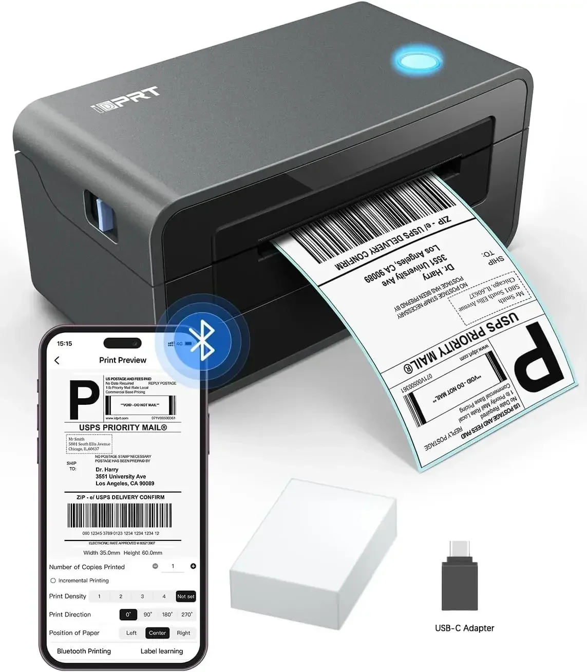 Bluetooth Thermal Shipping Label Printer for Phone, 4x6, Supports Windows/Mac/iOS/Android, Ideal for Small Business and Shipping