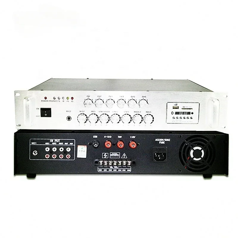 

PA System 6 channel 80w Mini Audio Amplifier 2U Silver 6-Zone Voltage Amplifier Hot sales