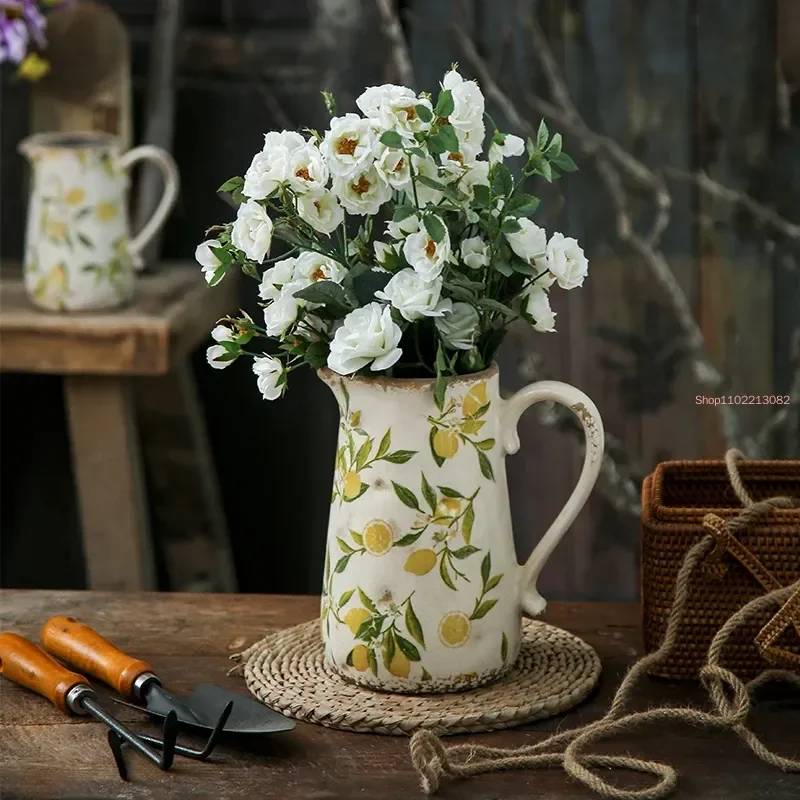 Lemon Flower Vase, Retro Vintage Ceramic Creativity Nordic French Gardening Green Plants, Table Decorations Flower Hydroponics