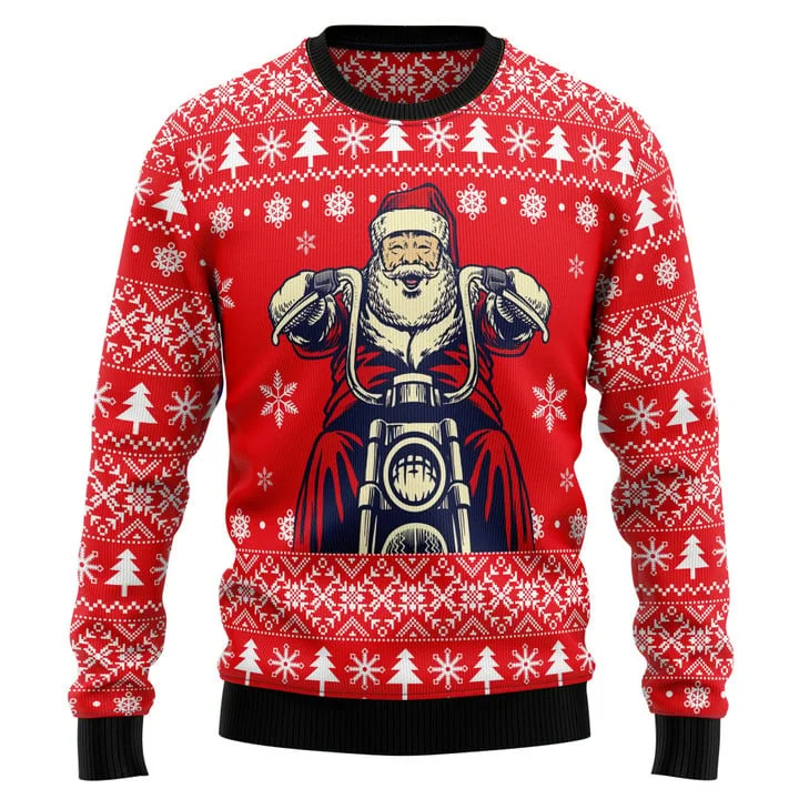 2026 New Santa Racing Motorcycle Graphic Autumn Ugly Christmas Sweater Unisex Pullover Christmas Party Sweatshirt Jumper Sweater view 3