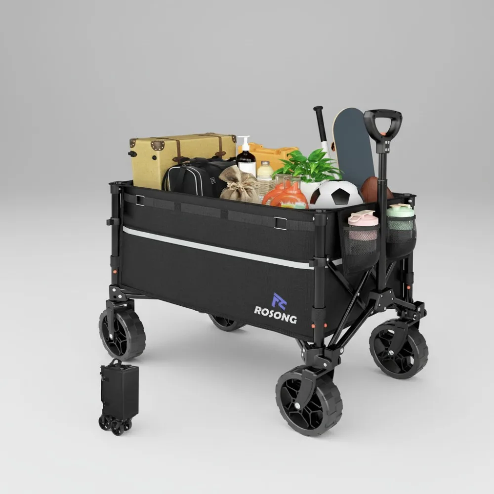 

Foldable Utility Wagon Cart with Wheels - Heavy Duty Collapsible for Grocery Shopping Camping Garden Sports Outdoor Activities