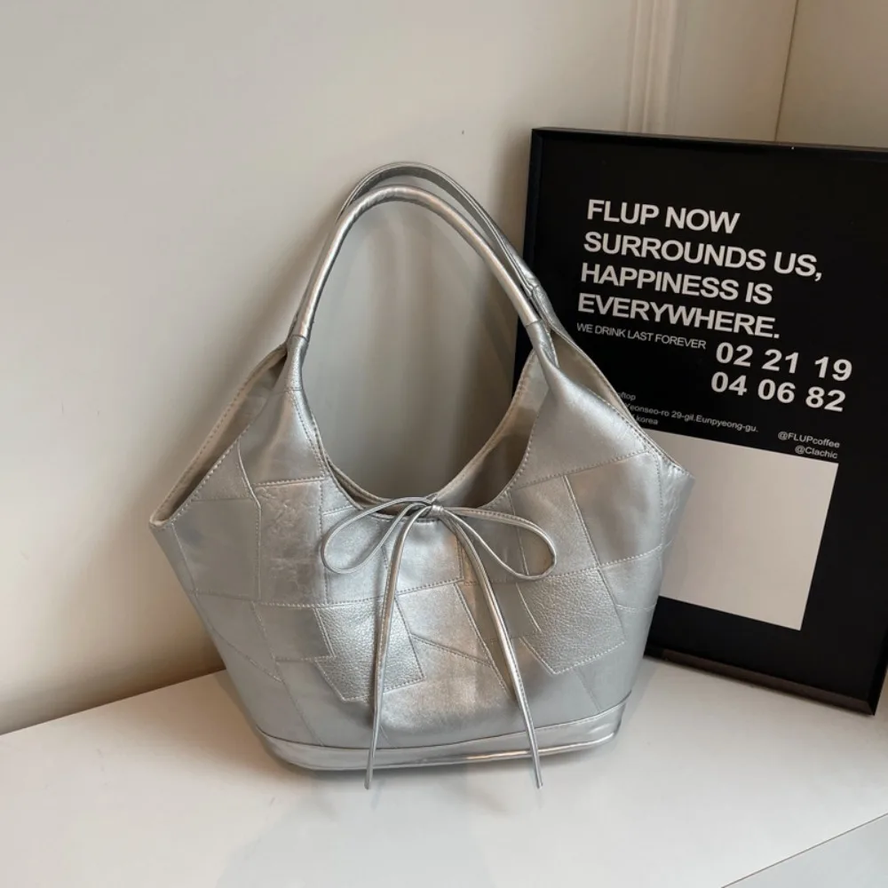 

Cute PU Bow Underarm Bags Carrying Large Capacity Y2k Shoulder Bag Minimalist Solid Color Leather Tote Bag Mobile Phone