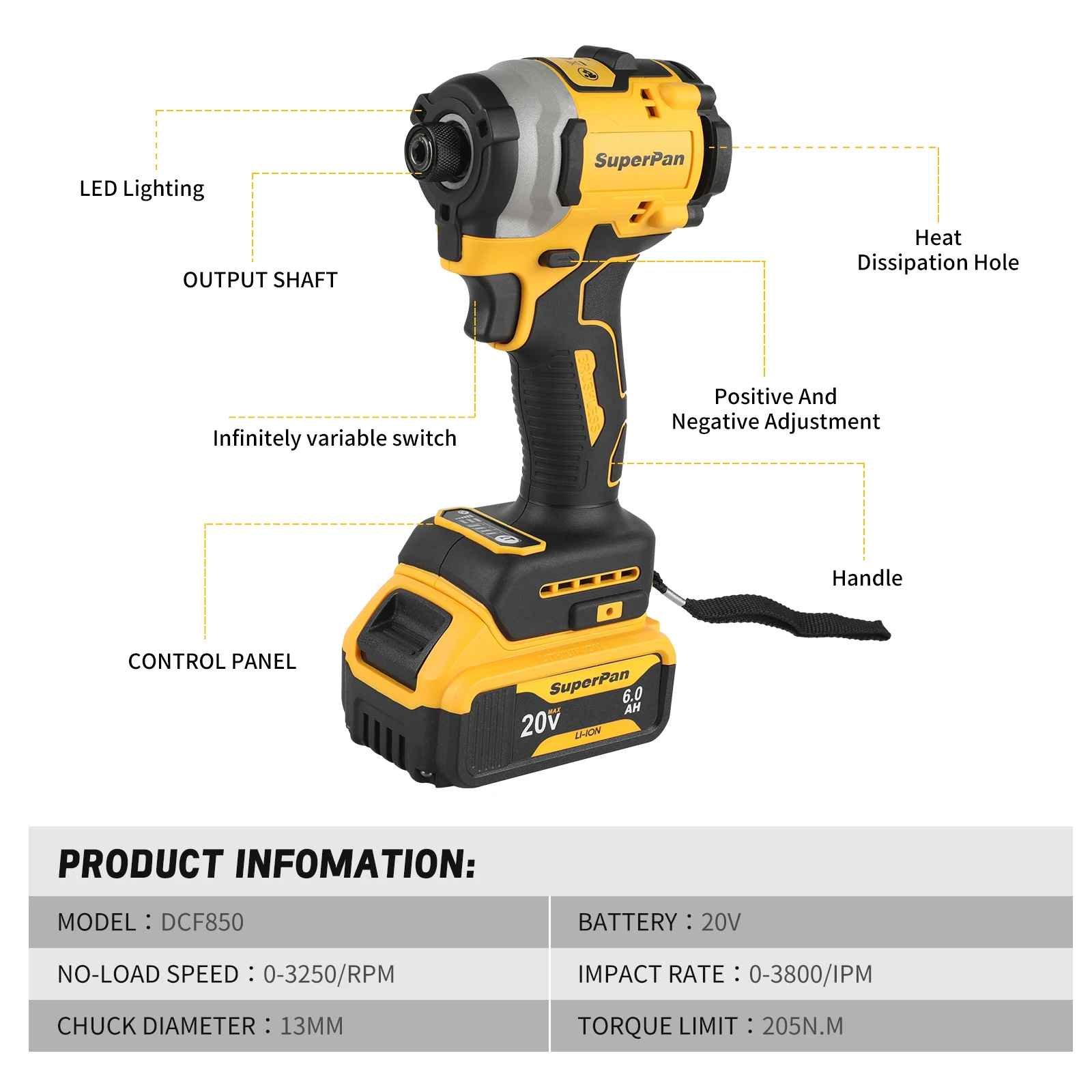 Dcf850 original grande torque 205n. m chave de fenda sem fio sem escova chave de impacto elétrica furadeira de impacto para bateria dewalt 20v
