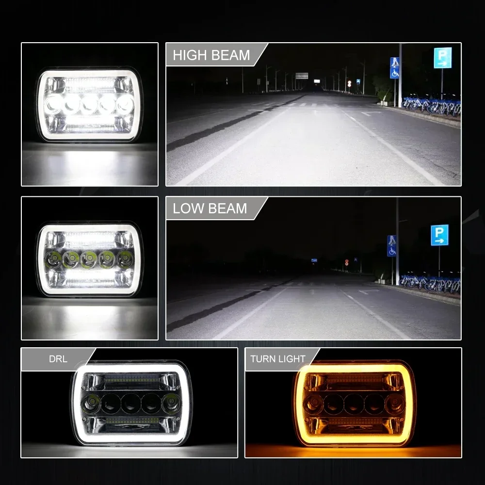 7x6 inch LED Headlights Daytime Running Light DRL 6000K Hi-Lo Beam for Jeep Wrangler YJ/Cherokee XJ/MJ Comanche Off-Road IP67