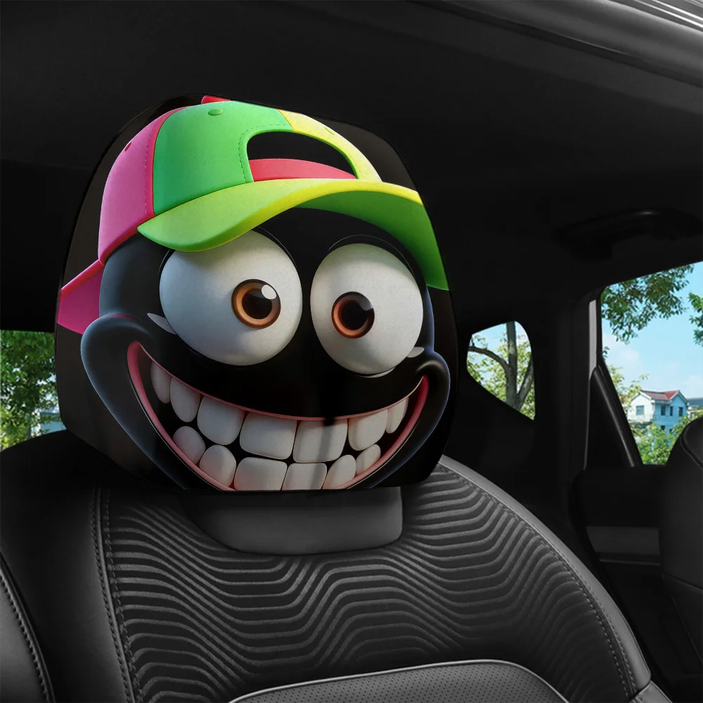 2pcs Cartoon Funny Big Eye Character Printed Car Headrest Covers | Easy-to-Install, Washable,