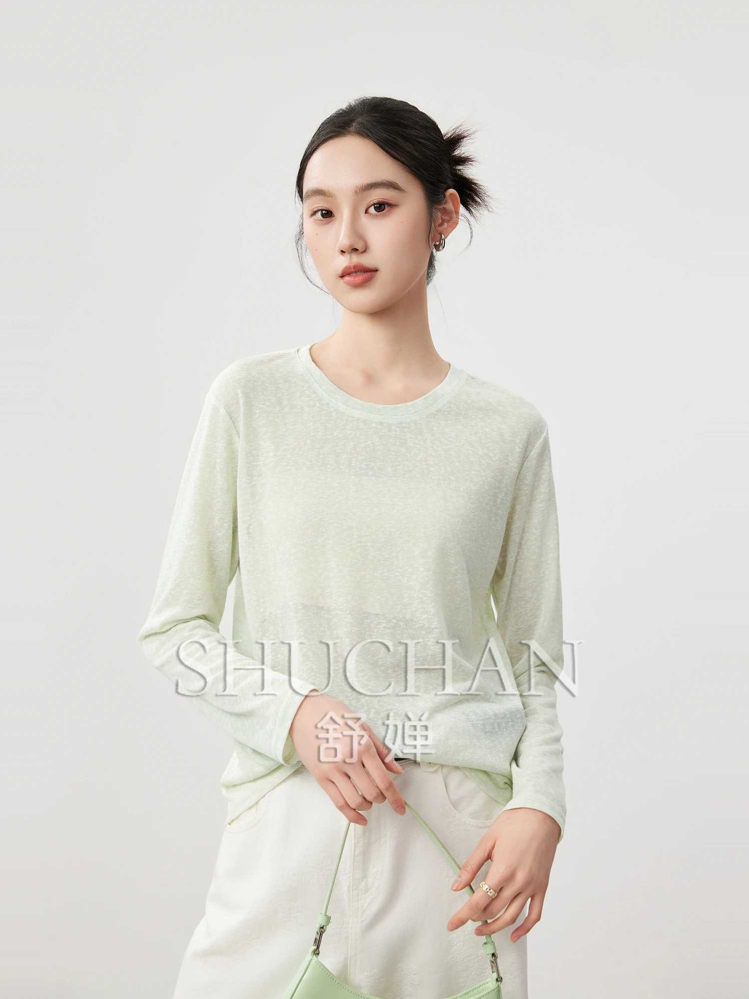 

Lazy and Comfortable, Breathable and Skin-friendly Ramie Clip Color, Thin Air-feeling Long-sleeved T Shirts for Women
