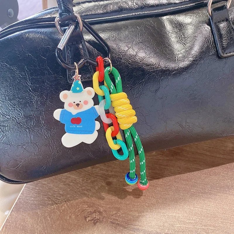 

Cute Acrylic Bear Keychain With Lanyard Keychain Cartoon Kitten Keychain For Bag Pendant Kawaii Animal Doll Car Keys Accessories