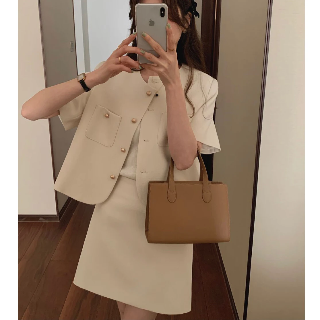 New Korean Fashion Women\'s Suit Small Fragrance O-neck Short Sleeve Blazer Top + Mini Skirt Elegant Office Lady 2 Piece Sets