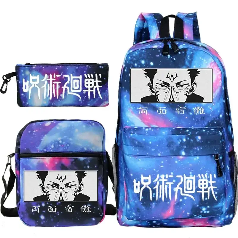 Mochila Jujutsu Kaisen, conjunto de 3 uds., mochila escolar para niñas y niños, mochila escolar para niños, mochila para ordenador portátil de Anime Ryomen Sukuna con bolsos de hombro