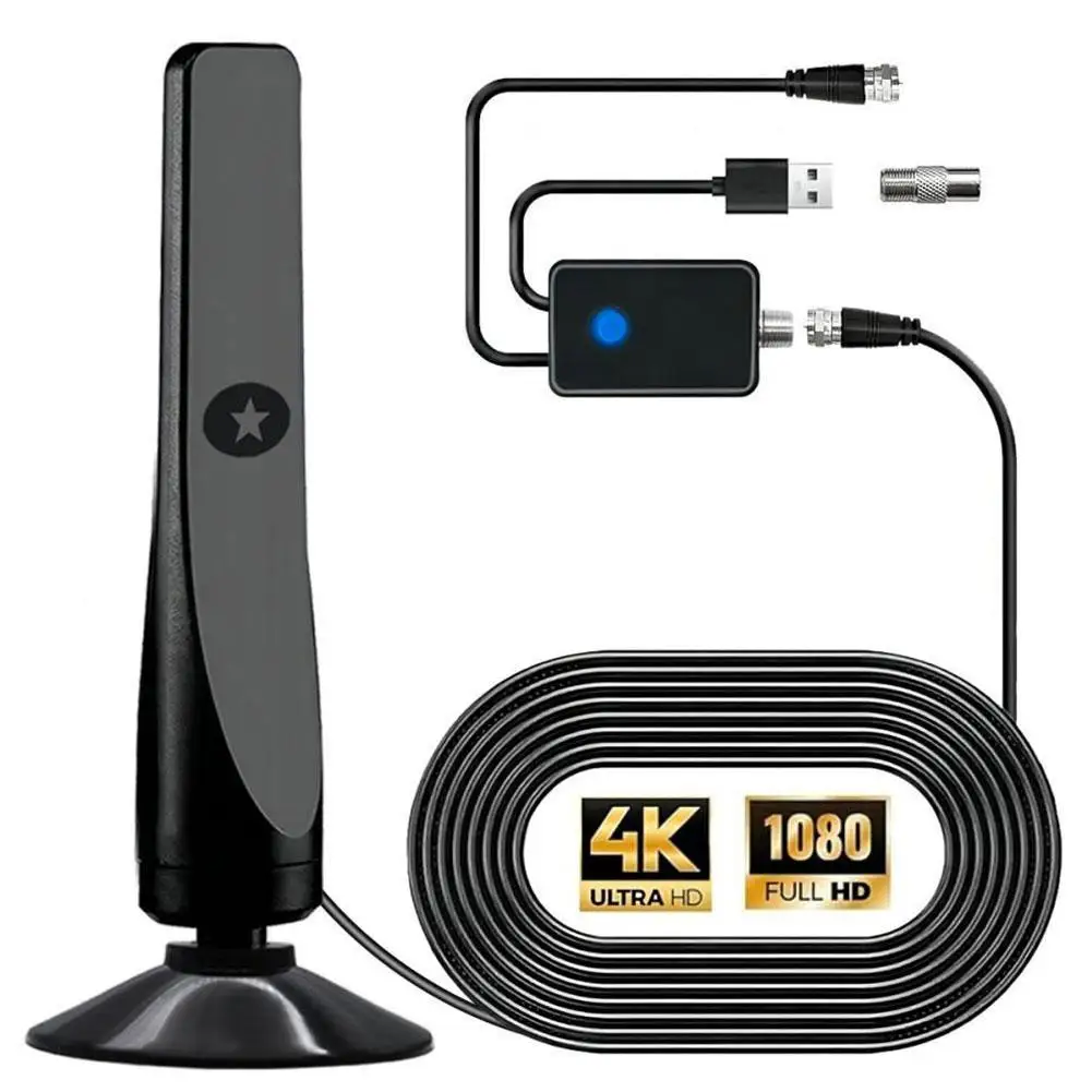 4K/1080P HD هوائي التلفزيون الرقمي مع مكبر صوت أحادي هوائي داخلي خارجي لنطاق واسع Hdtv استقبال التلفزيون المنزلي الجوي