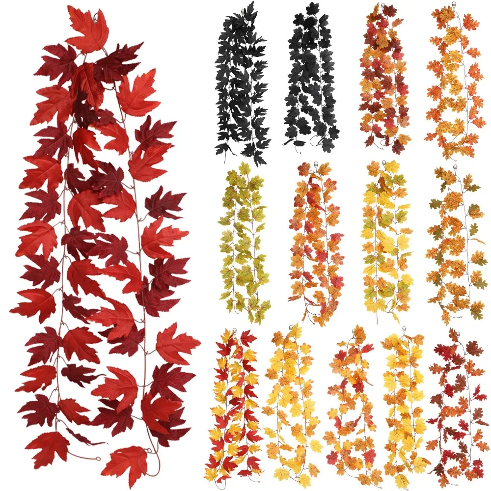 

Maple Leaf Rattan Halloween Ornaments Christmas Rattan Simulation Green Plant Wall Thanksgiving Wall Hanging Decoration