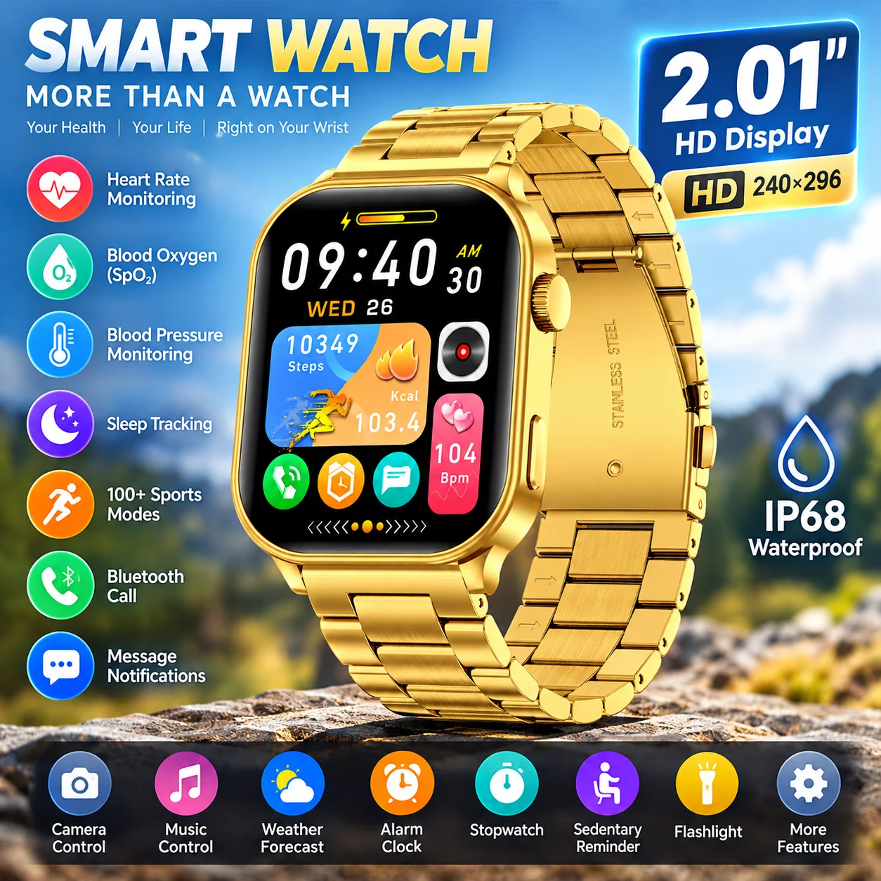 LIGE New 2.01'' HD Screen Smart Watch 100+Sports Fitness Man Watches Sleep Monitor Bluetooth Call IP68 Waterproof Men Smartwatch