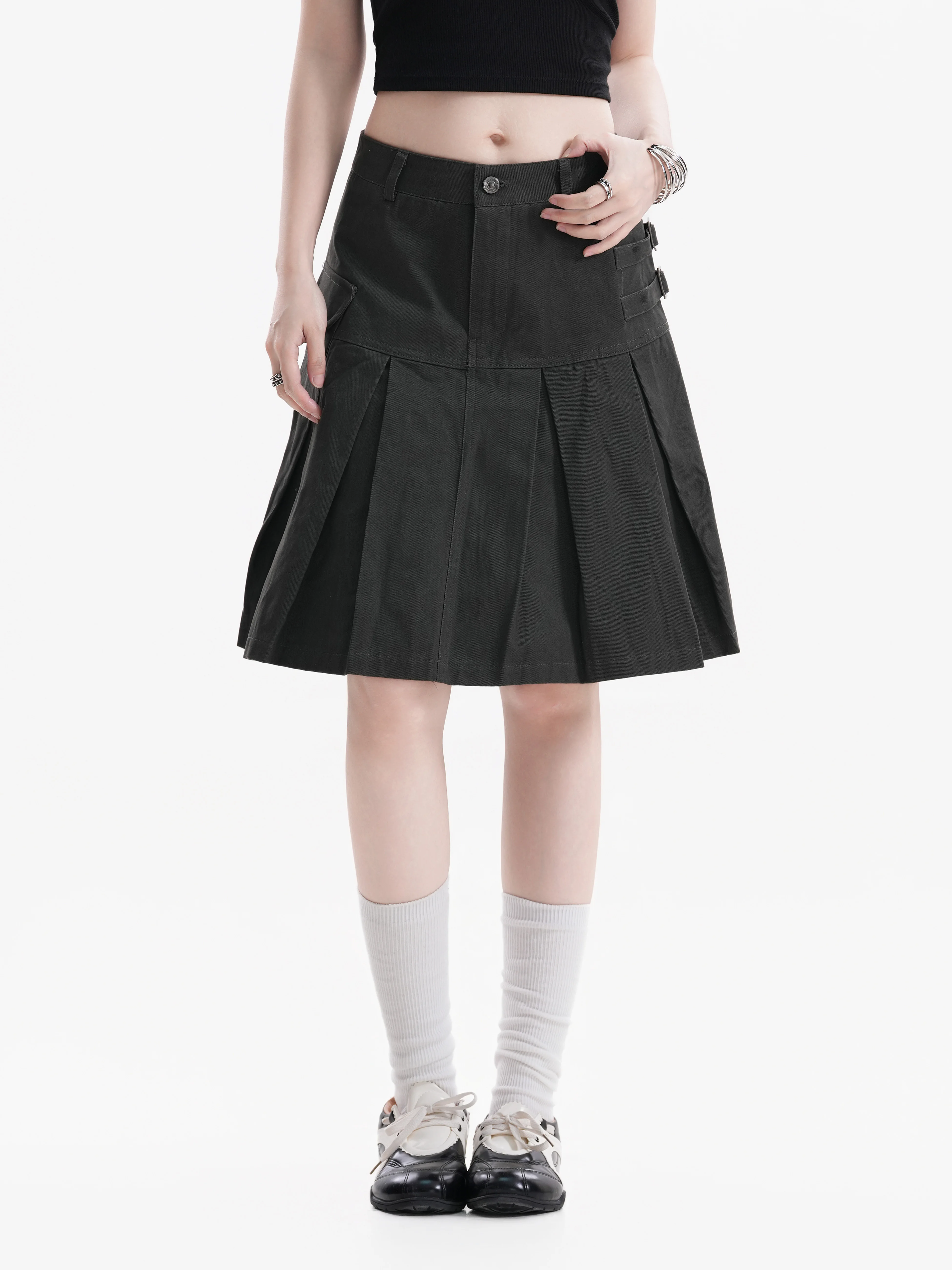 Korean College Style High Waist Pleated Short Skirt Women's Sweet Spicy A-Line Slimming Half Skirt Ins Cotton Casual Skirt