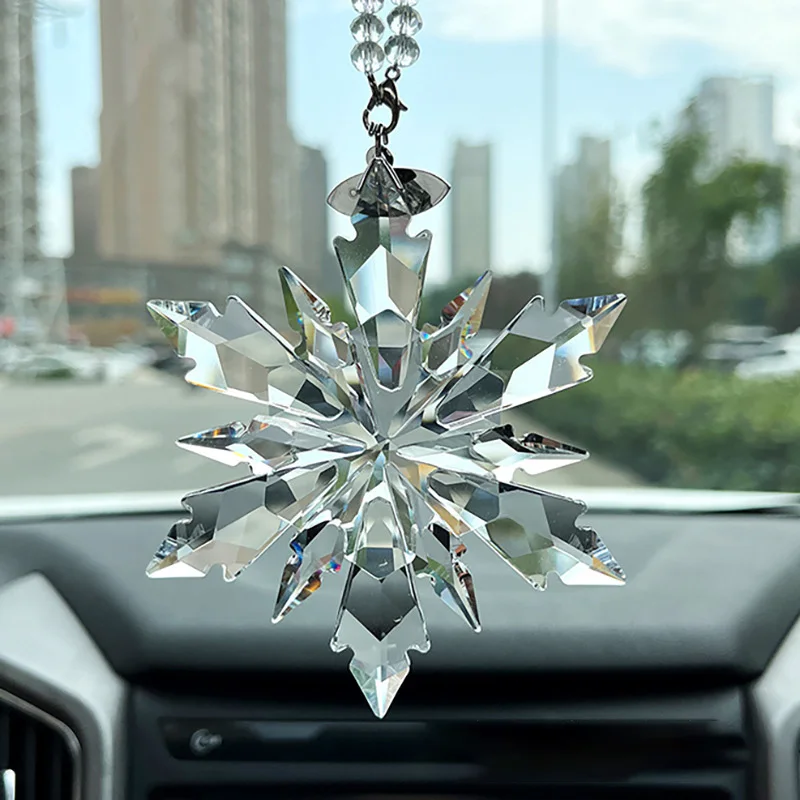 Crystal Snowflakes Car Pendant Hanging Accessories Adornment with Box Auto Inner Decoration Christmas Gift for Women Girls