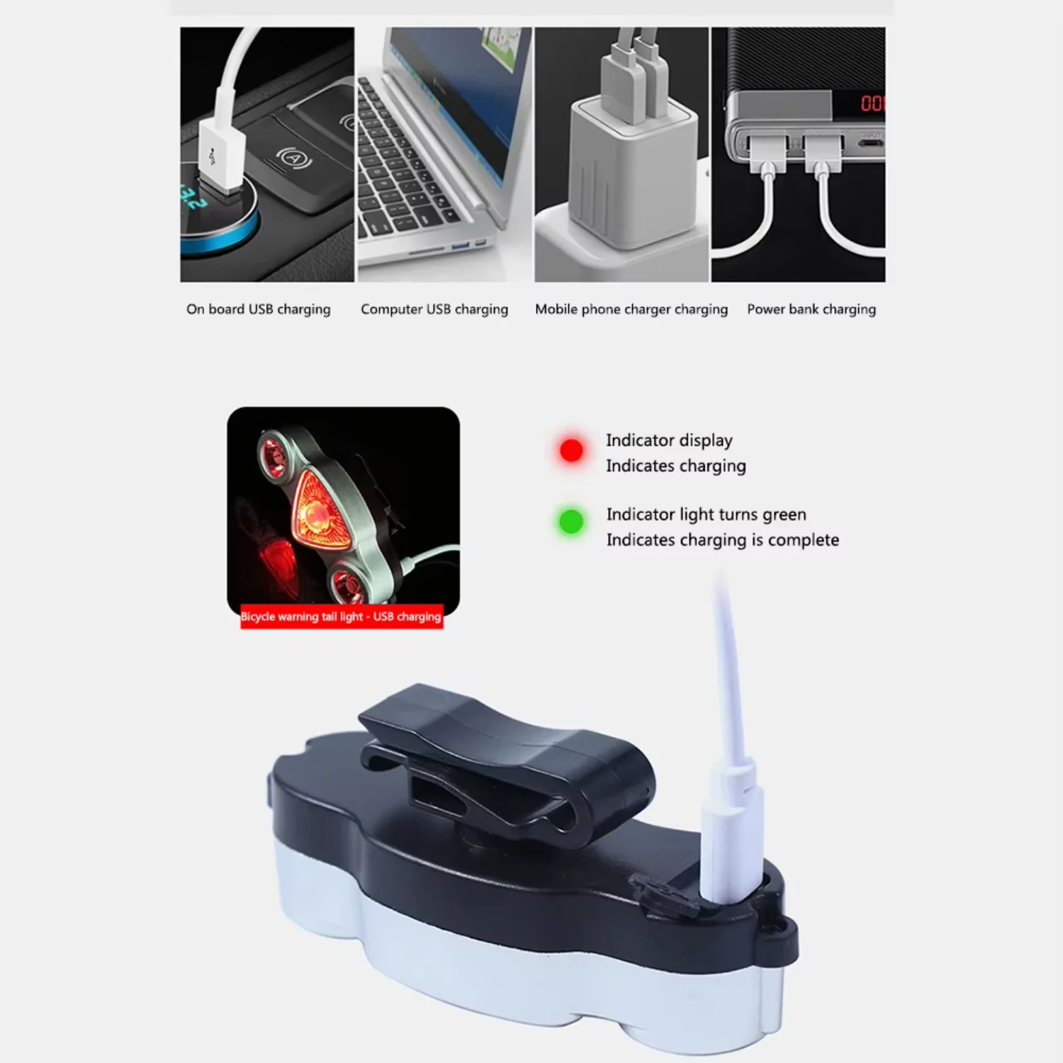 دراجة بدوره إشارة الضوء الخلفي USB قابلة للشحن 6 طرق دراجة الذيل ضوء 9SMD 2LED بدوره مصباح إشارة الضوء الأبيض الأحمر الملونة #6