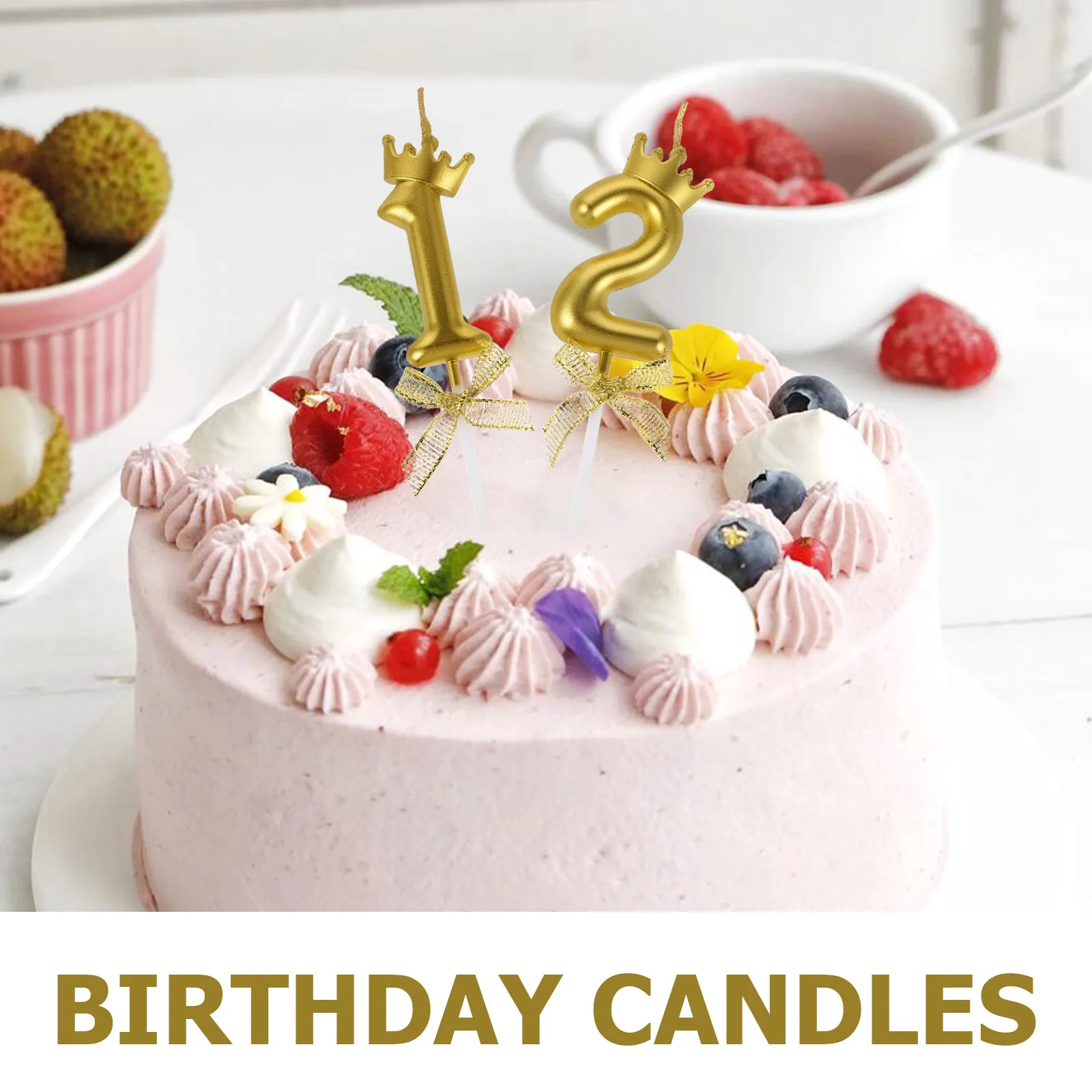 12Pcs Birthday Cake Candles Gold Number Crown Design Elegant Party Decoration Birthday Cake Topper for 1St 2Nd Baby Shower