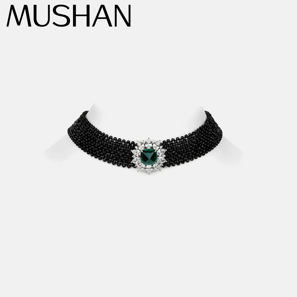 

MuShan Brand Jewelry 925 Sterling Silver Necklace Lab Grown Emerald Oval Elegant Gift for Women 18K Gold Plated Anniversary Neck