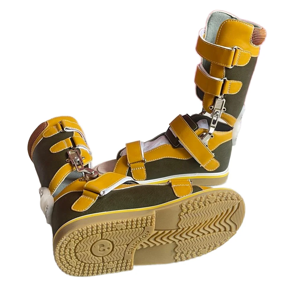 High Top Yellow Genuine Leather Sandals Children Orthotics Non-Slip Insole Cerebral Palsy Correction Shoes CE Certified Buckle