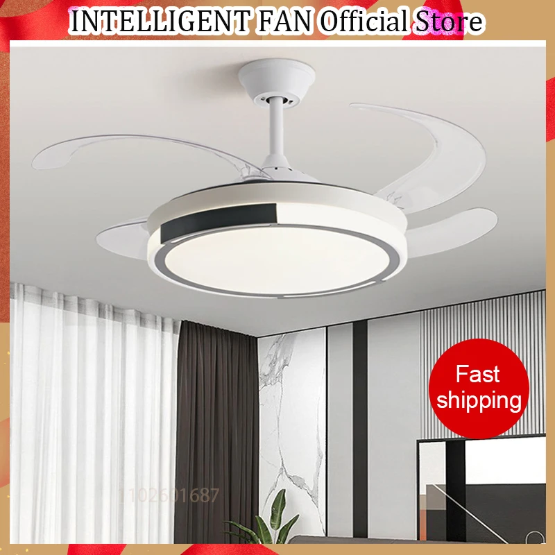 Plafonnier LED avec ventilateur intégré, design moderne et minimaliste, luminaire décoratif d\'intérieur, idéal pour une chambre à coucher, un salon,