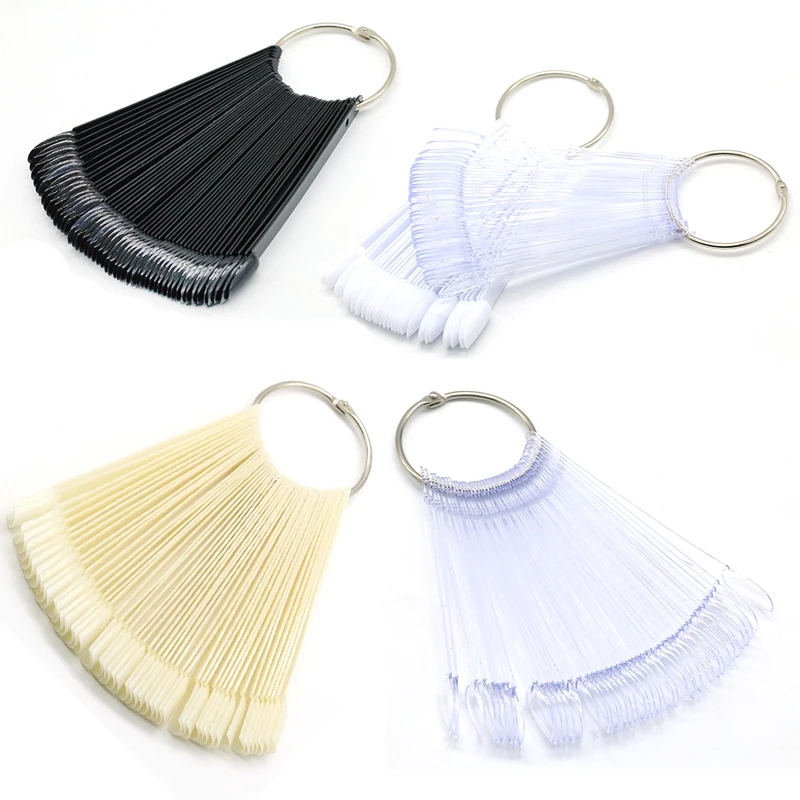 

50Pcs False Tips Clear Nature Nail Art Display Oval Fan Style Nail Swatch Polish Stand Tips Practice Manicure Accessories Tool