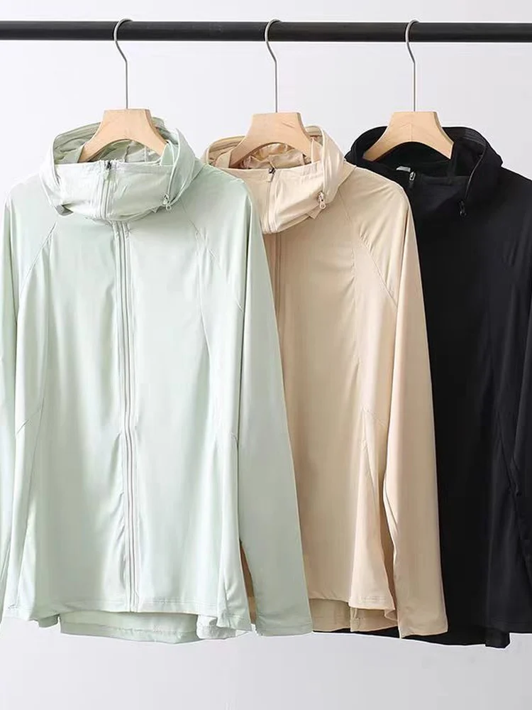 Loose Women's Summer Long Sleeve UV Protection Clothing Breathable Hooded Coat Shoulder Insert Design Removable Hat Brim