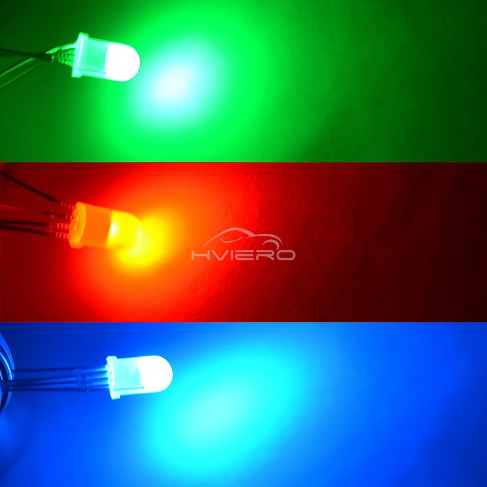 10Pcs Min F5 5mm Round 4pin Diffused Light Bead RGB Tri-Color Common Cathode Red Green Blue Emitting Diodes Bulb Bright LED Lamp