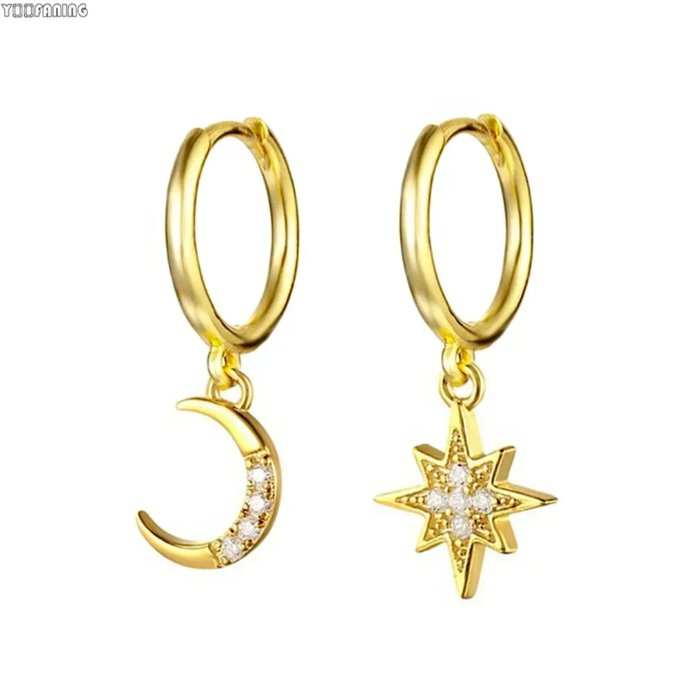 925 Sterling perak jarum telinga Fashion High End Hoop anting bulan bintang desain liontin rumbai seri anting untuk wanita perhiasan