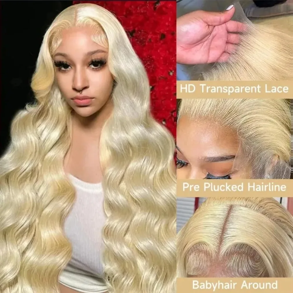 Peluca con malla Frontal rubia ondulada, encaje transparente, peluca de cabello humano 13x6, pelucas frontales completas prearrancadas 613 para mujeres