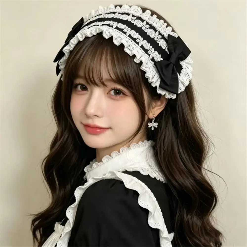Creative Spicy Girl Lolita Lace Headband Rivet Y2k Cosplay Headdress Ribbon Bow JK Lolita Hair Clip Daily