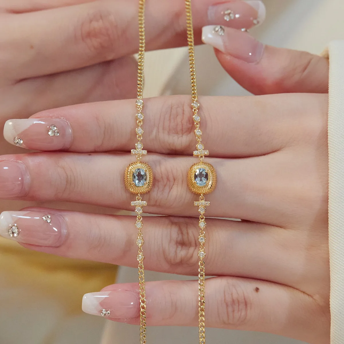 

Дизайнерский комплект унисекс из серебра 925 пробы, подушка с аквамарином, 1 карат, подвеска-подвеска, кубинский браслет-цепочка, натуральные драгоценные камни, женские и мужские ювелирные изделия