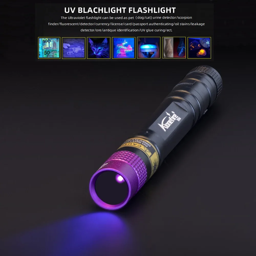 Pen Light UV Flashlight 395nm/365nm Blacklight Pet Dog Cat Urine Stain Ore Money Invisible Ink Marker Detection Lamp Led Torch