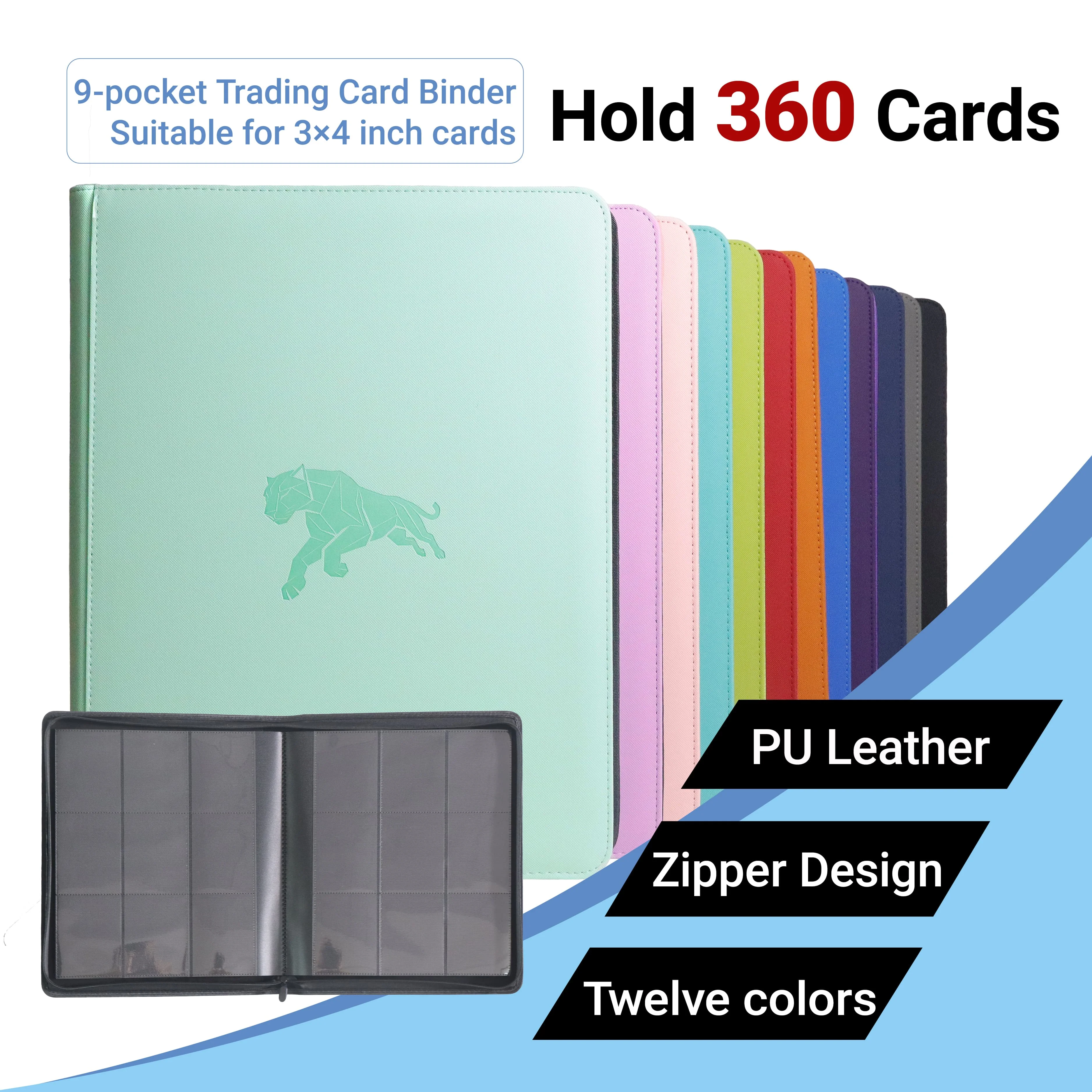 

Папка для коллекционных карточек формата 3”×4”, вмещает 360 карт, двусторонний альбом на 9 карманов, папка на молнии из искусственной кожи для MTG/спортивных карточек