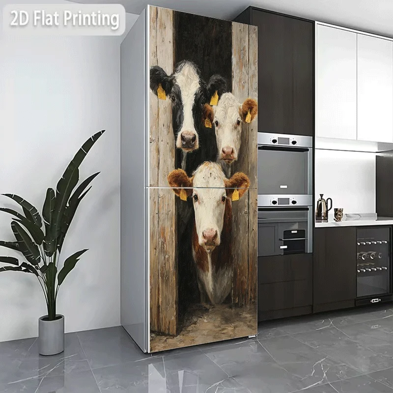 [2D Pattern Printing] Refrigerator Sticker [60X180 Cm] Refrigerator Dishwasher Sticker, Peeking Little Guys, Curious Gaze Behi