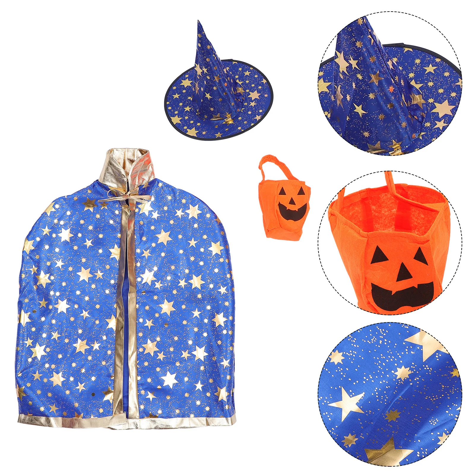 

1Set Witch Cloak Hat Pumpkin Bag Halloween Costume Kids Cosplay Children Dress-Up Party Wizard Cape Set Witch Cloak with Hat