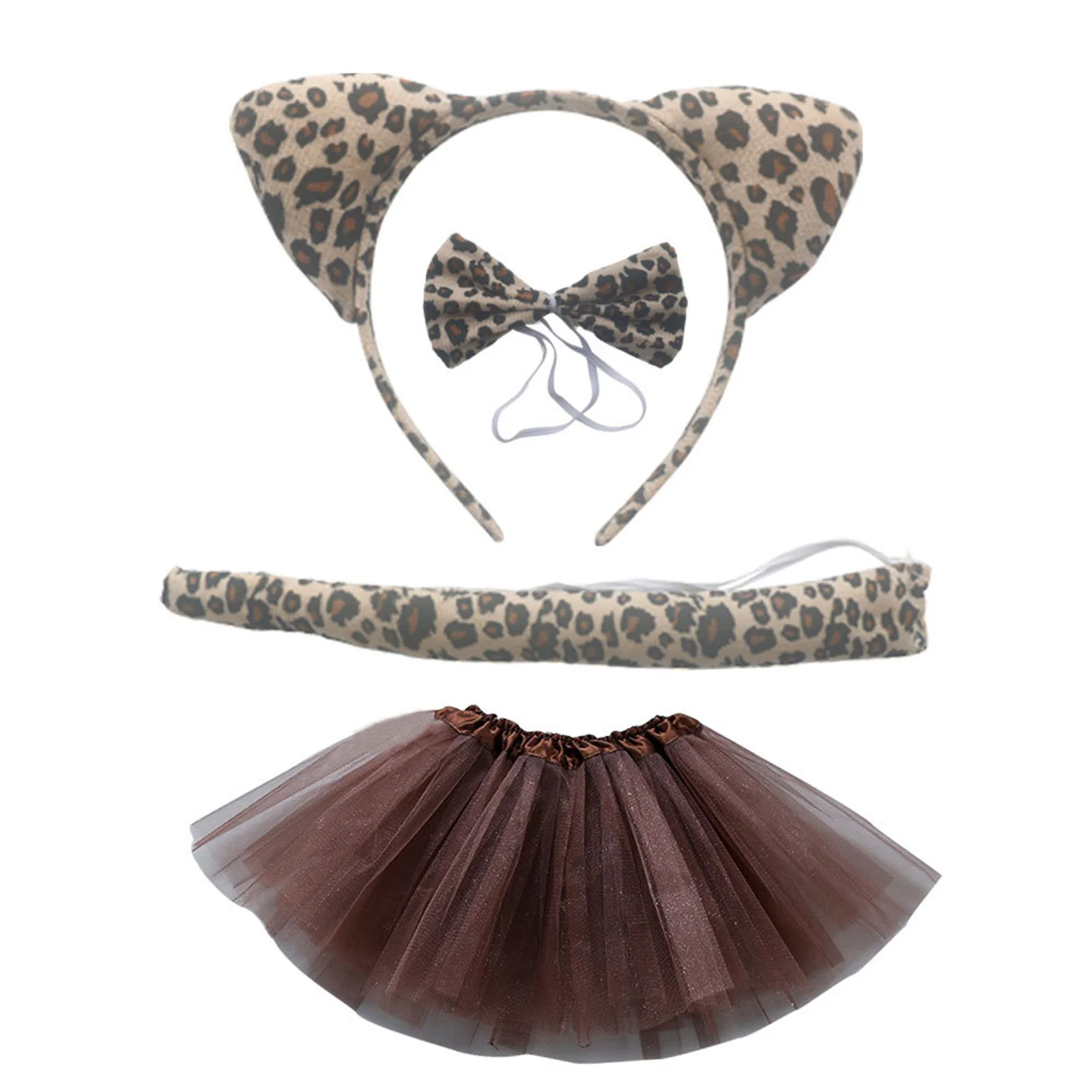 Conjunto de disfraz de leopardo para chico, falda tutú, diadema con orejas, pajarita, accesorios de cola, vestido elegante, fiesta, Halloween, Navidad, accesorios de Cosplay