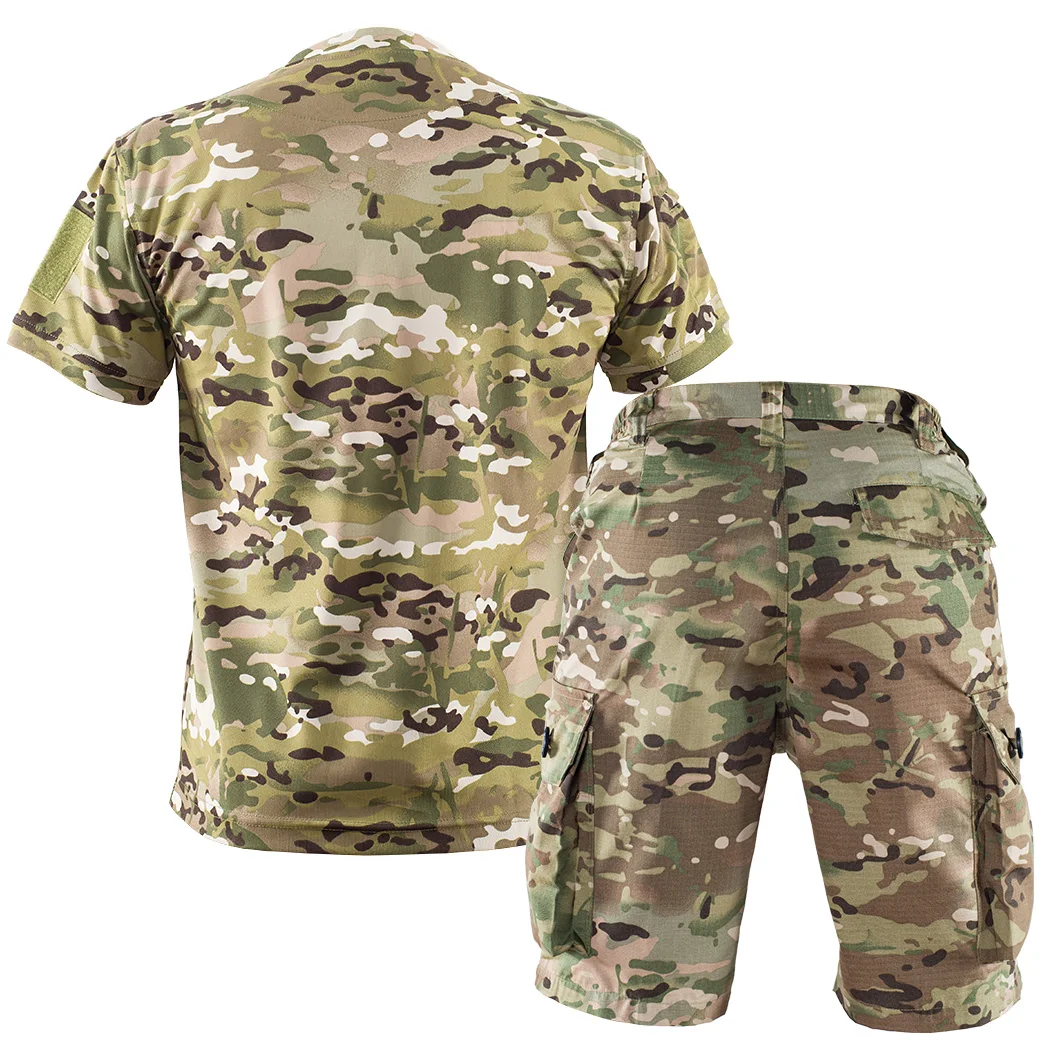 Mege-Conjunto de camiseta curta tática e shorts masculinos, uniforme para trabalho e caminhada ao ar livre, roupa de verão