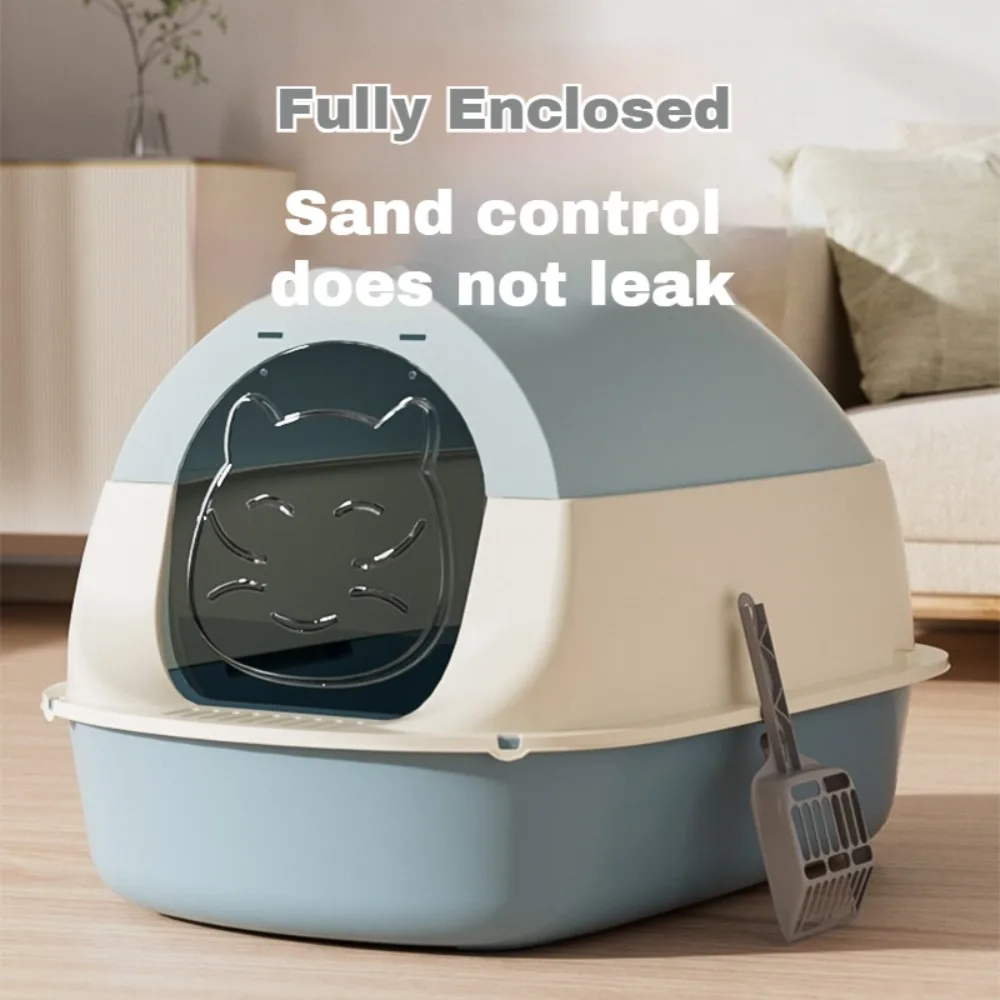 Plus Size Cats Litter Box Splashproof Odor-Resistant Totally Closed Cat Toilet with Litter Scoop Sandbox for Cats Pet Supplies