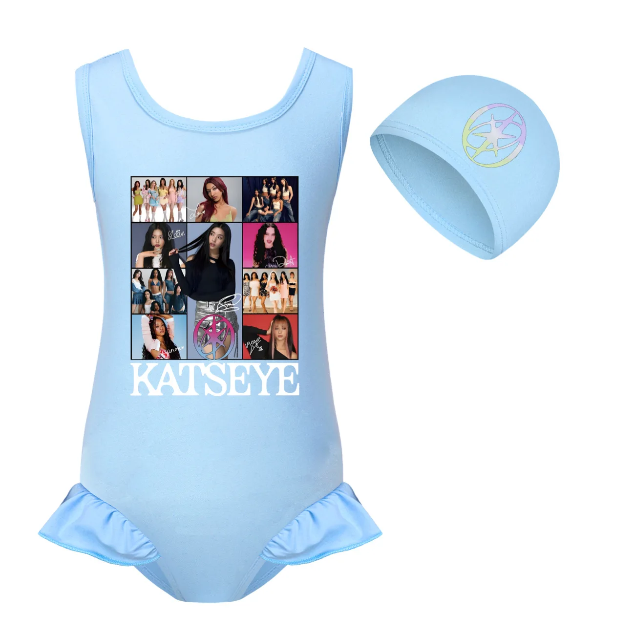 KATSEYE Swimwear Kids 2026 Summer Swimsuit Baby Girls  – 2-in-1 One-Piece Bodysuit for Children Holiday Beachwear Bathing Suit